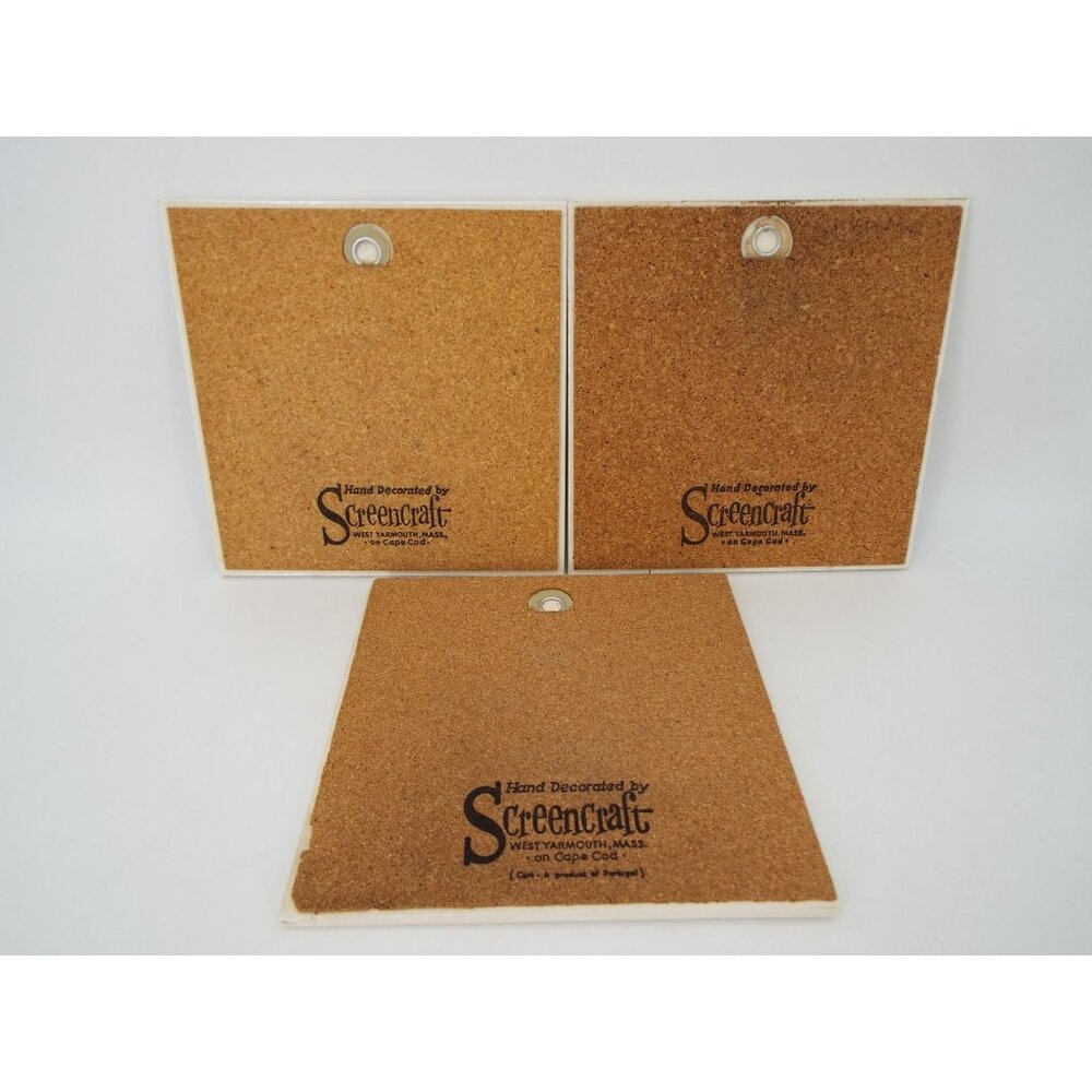 Screencraft Hand Decorated Massachusetts Ceramic Trivet Tiles Set of 3 - Picture 2 of 9